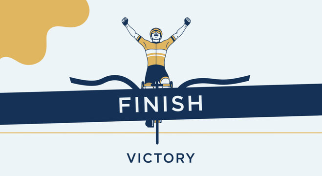 Cyclist Triumph Reaching The Finish Line Celebrating Winning The Race in Sport Competition