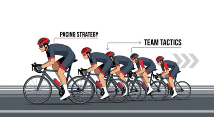 Obraz premium Cyclists Teamwork: Pacing Strategy and Team Tactics to Reach the Finish Line