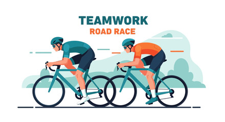 Obraz premium Cyclists Racing Together in a Road Race Depicted with Teamwork and Energetic Competition