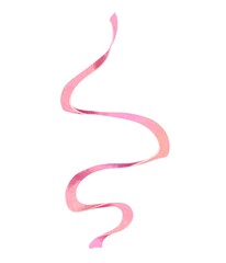Obraz premium Elegant pink ribbon flowing in soft curves. Watercolor illustration isolated on white background, perfect for romantic, festive, gift wrapping, and decorative design elements