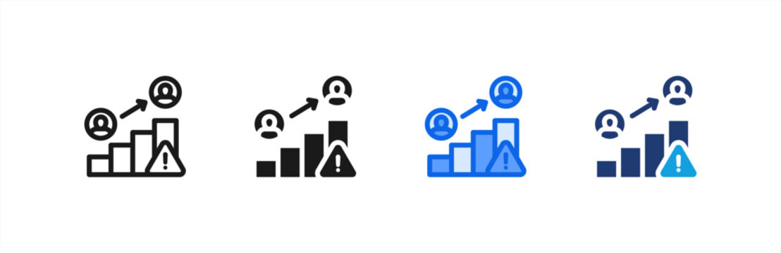 Crisis Escalation Chart icon multiple style collection. Vector illustration.