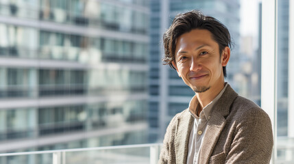 Fototapeta premium オフィスで微笑む30代男性社員・中途採用のイメージ