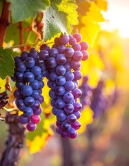 Fototapeta premium Grapes hanging from vine in vineyard.
