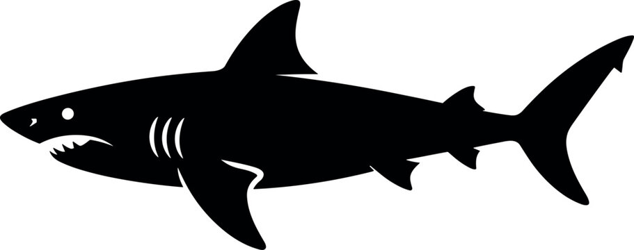 Shark silhouette illustration with minimalist marine predator design in black vector style