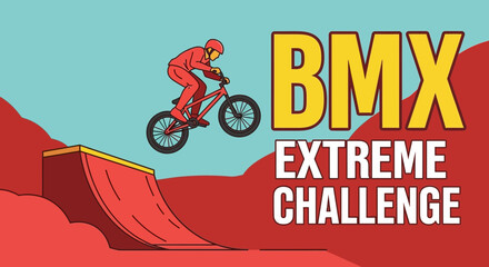 Naklejka premium Dynamic Bmx Rider Performing Aerial Stunts On A Ramp For Extreme Sports Enthusiasts