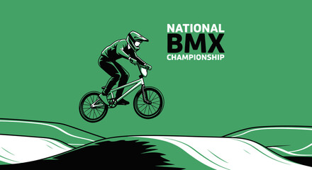 Naklejka premium Dynamic BMX Rider Soaring During National Championship Competition