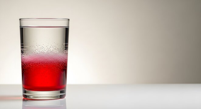 A tall glass featuring a vibrant layered liquid with subtle bubbles, perfect for showcasing refreshing beverages or scientific density demonstrations.