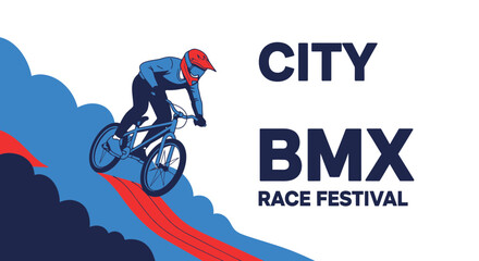 Naklejka premium Dynamic BMX Rider Captures The Thrill Of Urban Cycling Competition