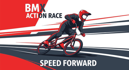 Naklejka premium Dynamic Bmx Rider In Action Race Speeding Forward Illustration