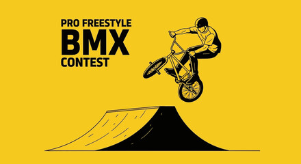 Naklejka premium Dynamic Bmx Rider Executes Extreme Jump During Freestyle Competition Event