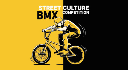 Naklejka premium Dynamic Bmx Rider In Street Culture Competition Action