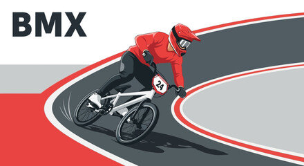 Naklejka premium Dynamic Bmx Rider Navigates A Vibrant Race Track