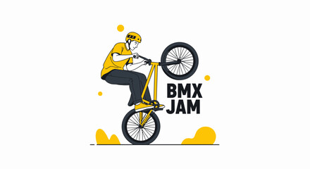 Naklejka premium Dynamic Bmx Rider Performing A Wheelie Trick With Bold Text