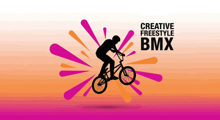 Naklejka premium Dynamic Freestyle BMX Rider Silhouette Bursting with Energy