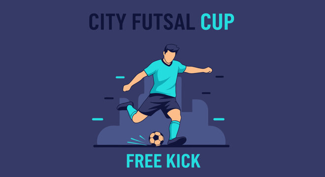 Dynamic Futsal Player Executes Powerful Free Kick Amidst Urban Setting