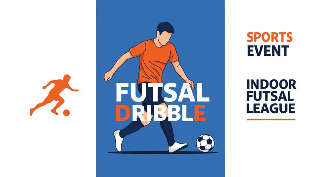 Dynamic Futsal Player Dribbling and Controlling the Ball in Vibrant Sports Illustration
