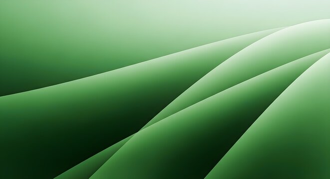 Abstract green flowing waves and curves with soft light and shadow transitions
