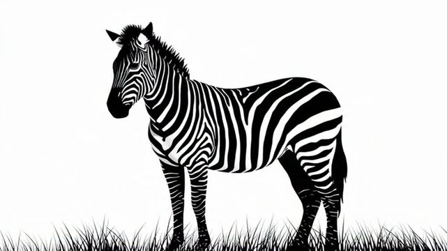 Minimalist black and white zebra illustration on white background