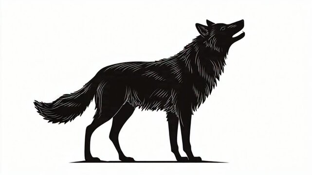 Black Wolf Silhouette Howling Isolated on White Background