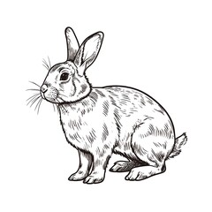 Obraz premium Detailed Line Art of a Sitting Rabbit with Focused Expression.