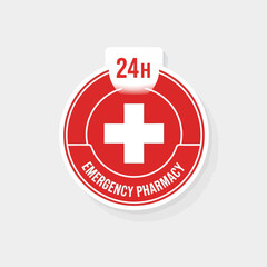 Fototapeta premium Round Red Emblem Illustrating Emergency Pharmacy Services, Accessible At All Times, Offering Support
