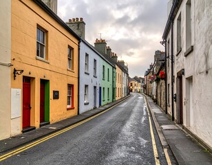 Fototapeta premium Colorful Street in Kinsale, Ireland - A Picturesque Urban Scene.