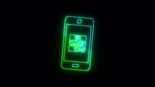 Neon Smartphone  Animation on Transparent Background, 4K Technology Icon