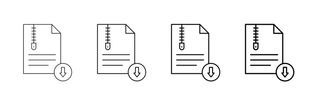 Zip File Icons Vector Set In Different Stroke Line Style