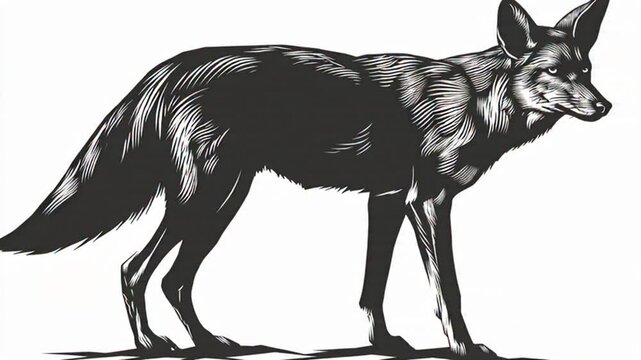 Woodcut Illustration of a Fox on White Background
