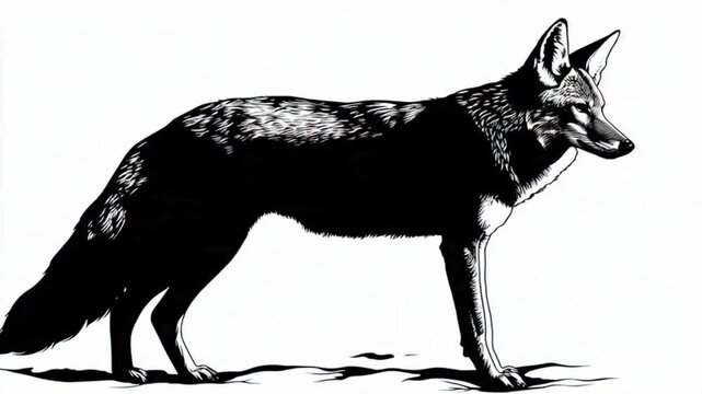 Howling coyote black and white woodcut style animation