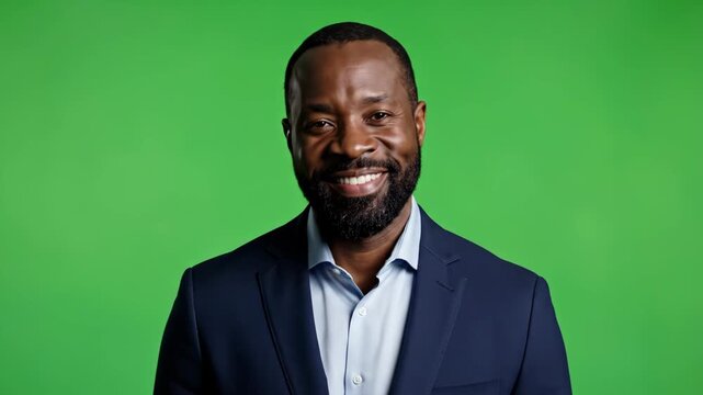 Professional Portrait of a Smiling African American Man in Suit Against Green Screen