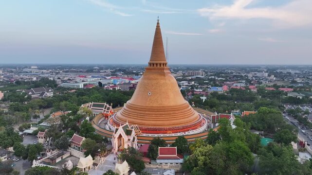 Phra Pathom Chedi with Phra Ruang Rojanarit Buddha image, the large stupa stands as a major tourist destination and sacred symbol of Nakhon Pathom.