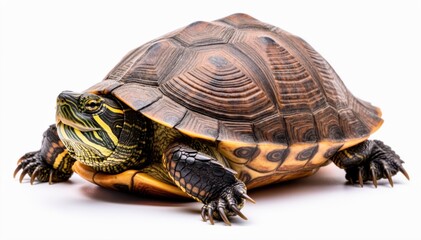 Obraz premium Turtle: A detailed shot of the reptile, captured in a studio setting. Showing its shell and claws, capturing the calm nature of this animal.