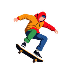 Fototapeta premium Illustration of a young person in a hoodie performing a trick on a skateboard