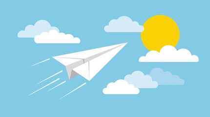 Fototapeta premium Paper Airplane Flying Through Sky.