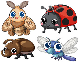 Obraz premium Set of Four Cute Cartoon Insects with Large Eyes and Friendly Expressions