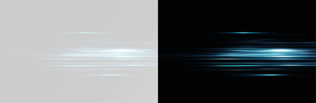 blue light streaks and motion blur lines for high speed movement effect or futuristic data transfer and cinematic transition horizontal png overlay
