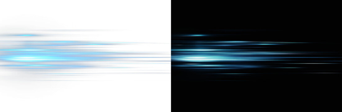 High speed blue lens flare with horizontal light streaks and motion blur for futuristic technology background or cinematic energy transition 