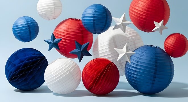 Patriotic red white and blue balloons and stars
