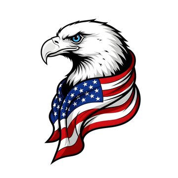 American bald eagle with patriotic flag scarf