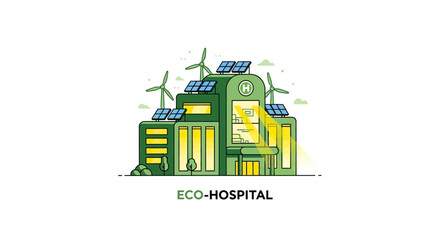 Obraz premium Sustainable Healthcare: Illustrated Eco-Hospital Embracing Renewable Energy Solutions