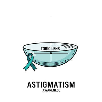 Toric Lens Depiction with Awareness Ribbon for Astigmatism, Illustrative Health Concept