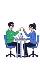 Fototapeta premium Two Individuals Interacting Over Tabletop Device, Illustrating Collaboration and Connection
