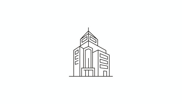 Minimalist Building Icon: Modern Architecture Line Art, Office or Corporate Structure