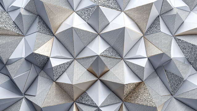 Wallpaper 16:9 White and Grey Geometric Pyramid Relief with Multi-Material Textures