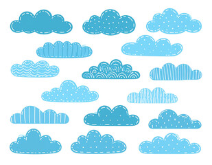 Fototapeta premium A collection of various blue sky cloud illustrations featuring different artistic patterns and shapes