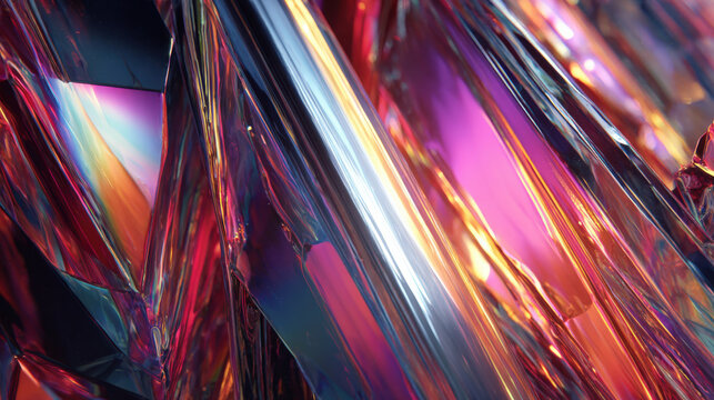 Shimmering abstract geometric forms with glowing rainbow colors