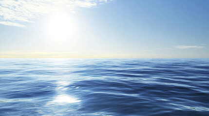 Fototapeta premium Glassy blue ocean horizon blending with sky under bright sun, creating peaceful and serene seascape with gentle waves and soft clouds