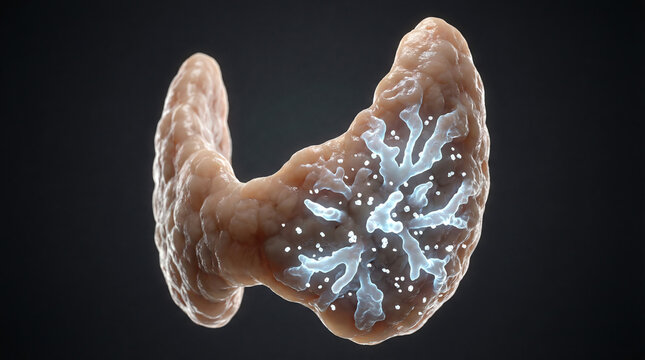 Thyroid Papillary Carcinoma Blue Fronds Psammoma Bodies Medical 3D Illustration