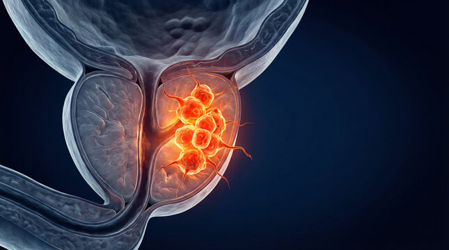 Prostate Cancer Adenocarcinoma Glowing Orange Tumor Gland Medical 3D Illustration